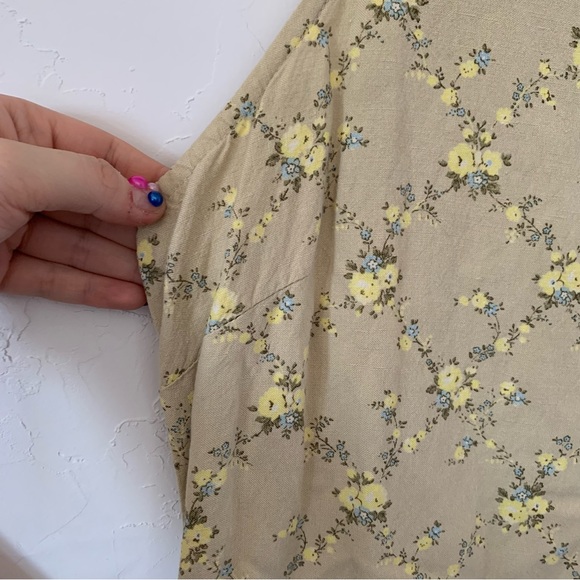 Vintage Y2K Old Navy Linen Blend Ditsy Floral Mini Dress Beige & Yellow Size 16 - Picture 4 of 5